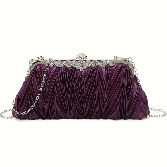 ROYAL PURPLE RUCHED EVENING BAG - Picture 1 of 2